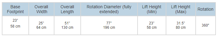 Apex 2400 ENT Checkup chair Dimensions