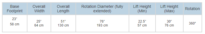 Apex 2500 ENT Checkup chair dimensions